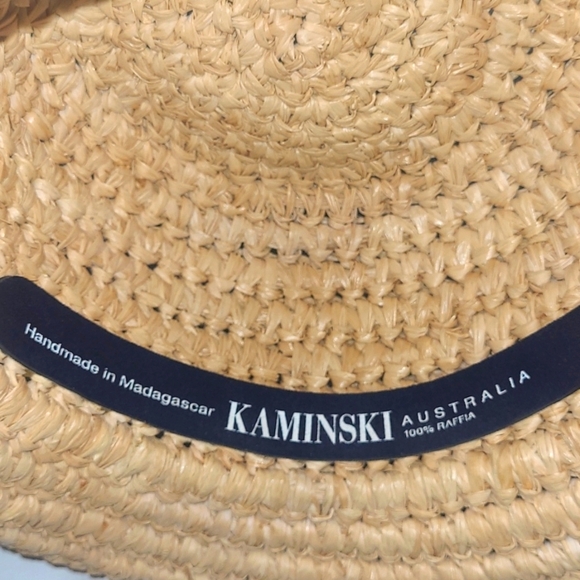 Kaminsky Raffia Straw Sun Beach Hat Vintage w Folk Art Hat Pin Australian main image 8